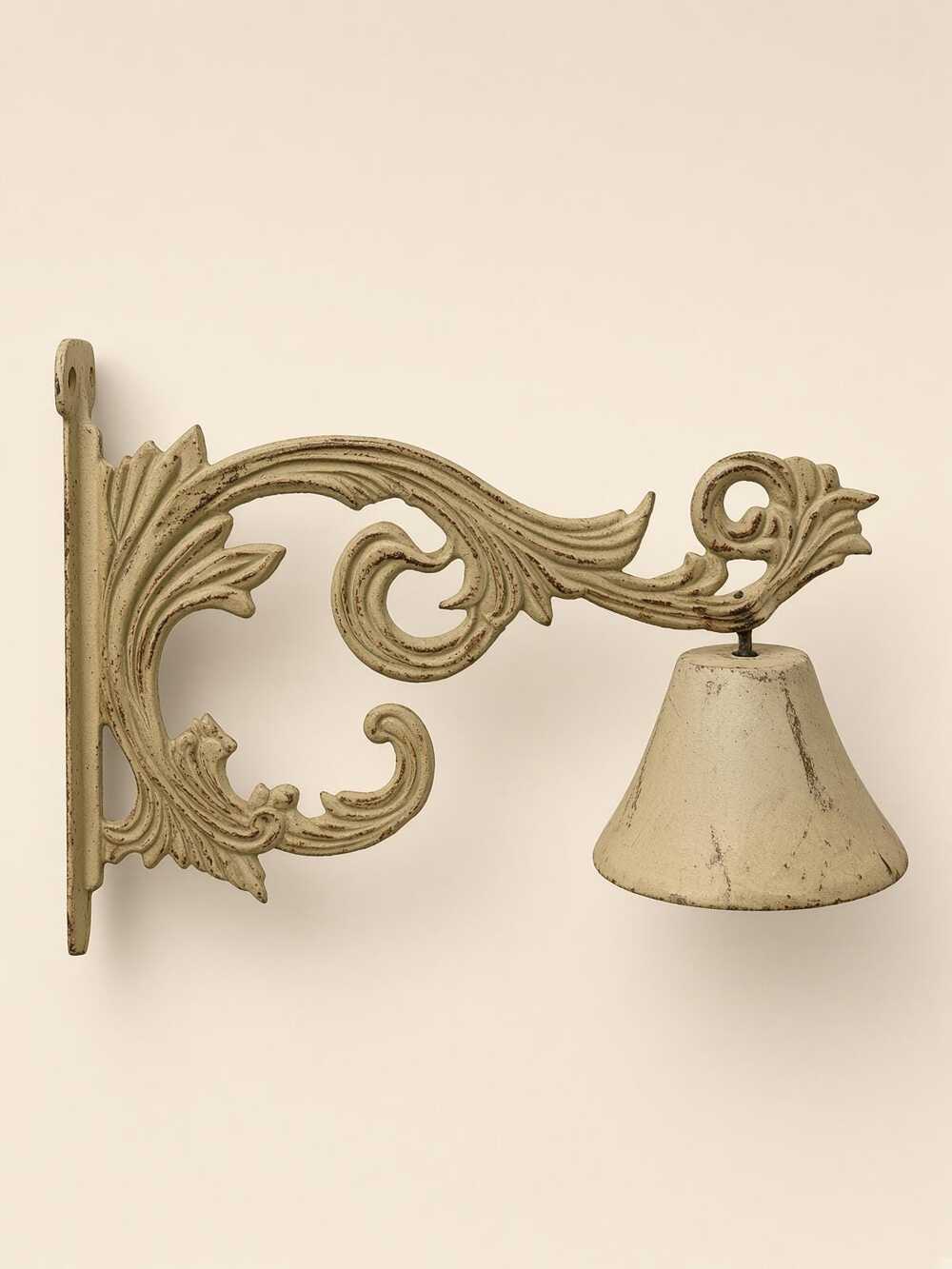 Cast Iron Wall Bracket, Distressed Cream Scroll, Matching Bell Shade